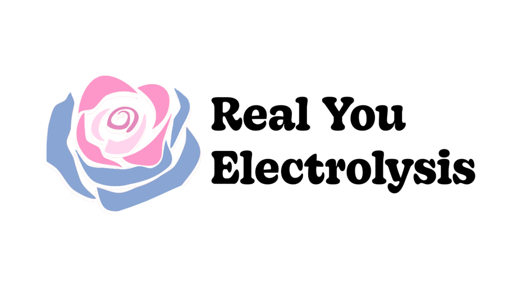 The logo for Real You Electrolysis. There is a blue and pink rose on the left, and the words Real You Electrolysis in big black letters on the right.