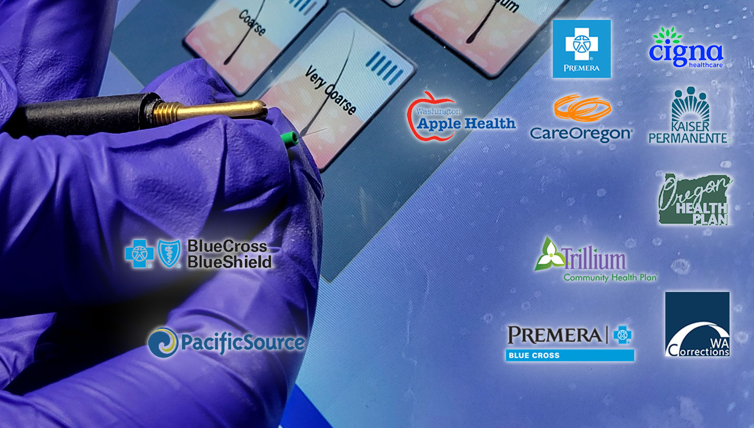 Insurance coverage for electrolysis permanent hair removal | insurance health plan logos shown